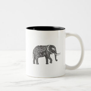 Caneca De Café Em Dois Tons Doodle estilizado do elefante da fantasia