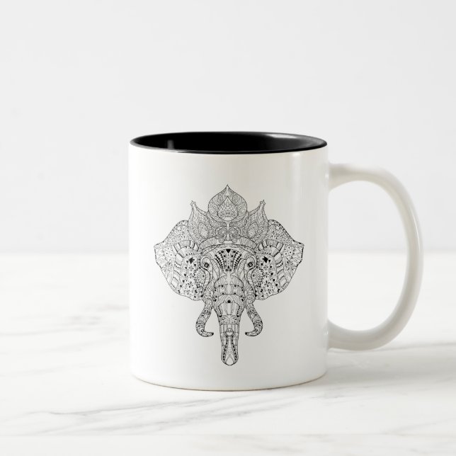 Caneca De Café Em Dois Tons Doodle inspirado cabeça do elefante (Direita)