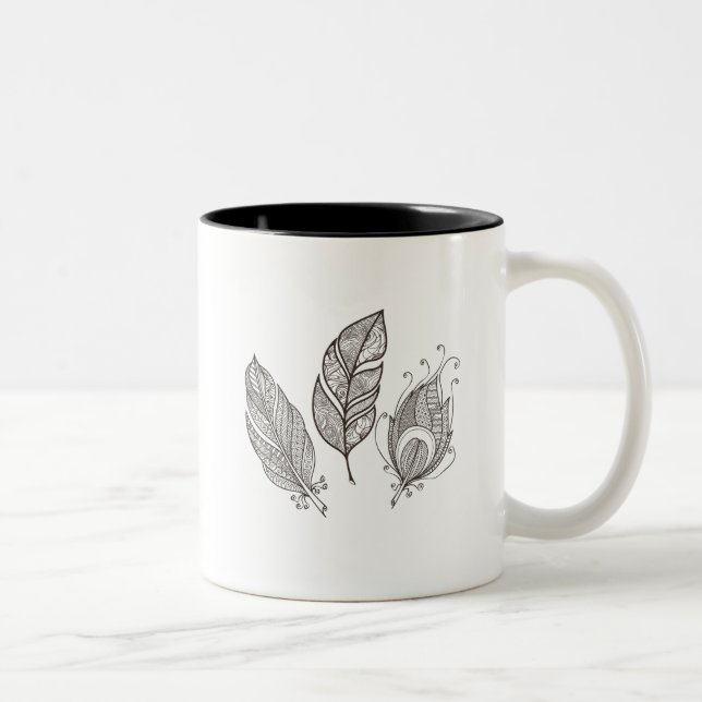 Caneca De Café Em Dois Tons Doodle intrincado da pena (Direita)