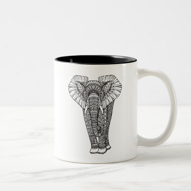 Caneca De Café Em Dois Tons Doodle modelado fantasia do elefante (Direita)