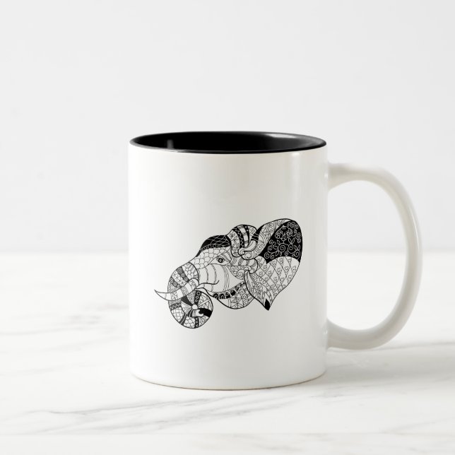 Caneca De Café Em Dois Tons Doodle principal de Zenstyle do elefante (Direita)