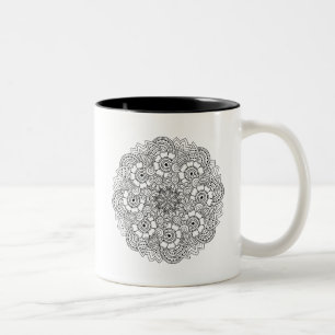 Caneca De Café Em Dois Tons Doodle redondo do design
