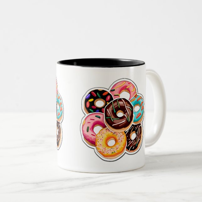 Caneca De Café Em Dois Tons Doughnut Sticker Art Two-Tone Mug, 11 oz (Frente Esquerda)
