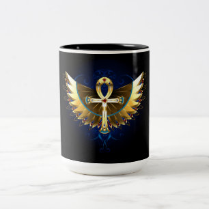 Caneca De Café Em Dois Tons Dourada Ankh com Asas