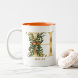 Caneca De Café Em Dois Tons Dourado alfabeto H Monograma | Folhagem Folha
