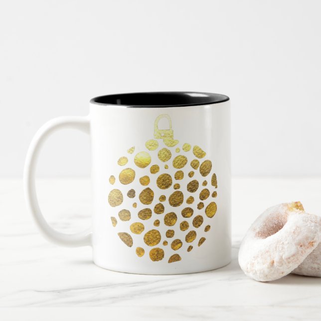 Caneca De Café Em Dois Tons Dourado brilho de Natal (Com Donut)