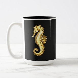 Caneca De Café Em Dois Tons Dourado Cavalo de Mar Poligonal