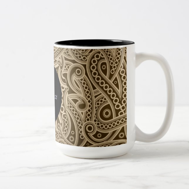 Caneca De Café Em Dois Tons Dourado Funky Personalizado Paisley Pattern Mug (Direita)