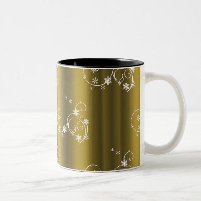 Caneca De Café Em Dois Tons Dourado metálico, White Swirls Natal (Direita)