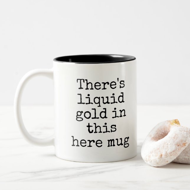 Caneca De Café Em Dois Tons Dourado Mug Engraçado (Com Donut)