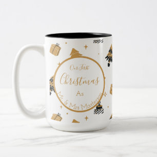 Caneca De Café Em Dois Tons Dourado Preto Primeiro Padrão de Árvore de Natal S