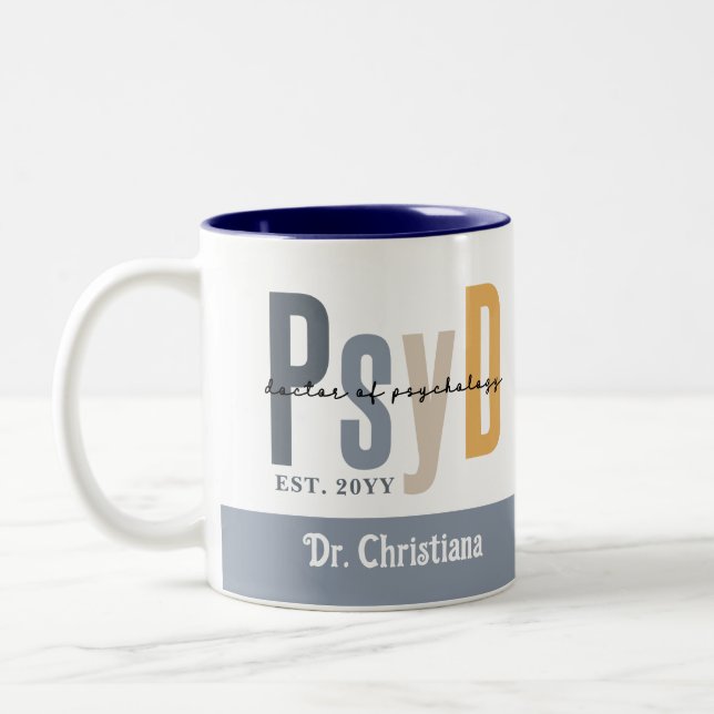 Caneca De Café Em Dois Tons Doutora em PsyD Personalizada em Psicologia (Esquerda)