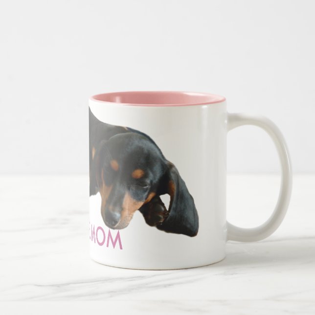 Caneca De Café Em Dois Tons Doxie Mãe Sleepy Puppy Mug (Direita)