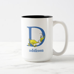 Caneca De Café Em Dois Tons Dr. Seuss ABC: Carta D - Azul Adicione seu nome