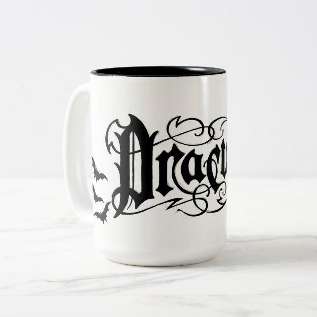 Caneca De Café Em Dois Tons Drácula de Halloween (Frente Esquerda)