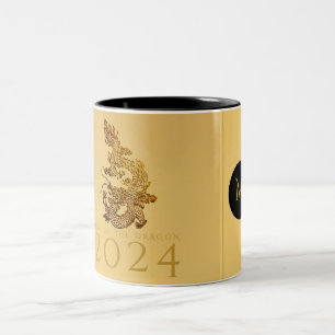 Caneca De Café Em Dois Tons Dragão chinês Ano 2024 Monograma elegante 2TMug