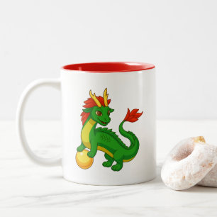 Caneca De Café Em Dois Tons Dragão Chinês Verde