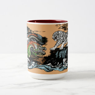 Caneca De Café Em Dois Tons Dragão chinês versus WhiteTiger