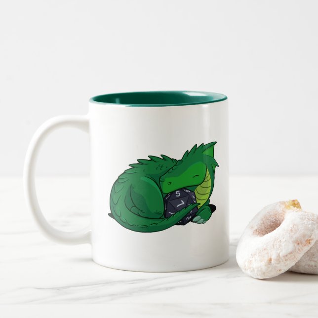 Caneca De Café Em Dois Tons Dragão D20 verde (Com Donut)