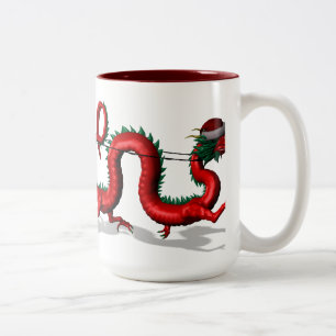 Caneca De Café Em Dois Tons Dragão de Papais noeis Vermelhos