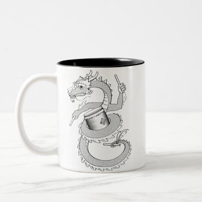 Caneca De Café Em Dois Tons Dragão de Taiko em preto & no branco (Esquerda)