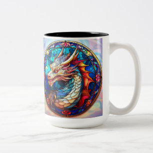 Caneca De Café Em Dois Tons Dragão de Vidro Colorido Bebedor Destro