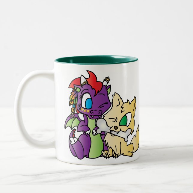 Caneca De Café Em Dois Tons Dragão e lobo do bebê (Esquerda)