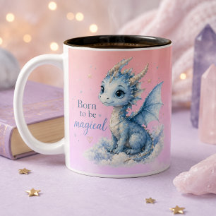 Caneca De Café Em Dois Tons Dragão Fantasia Fofo Nascido para Ser Mágico