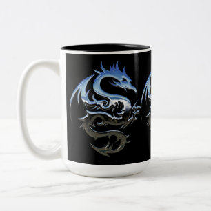 Caneca De Café Em Dois Tons Dragão Metálico de Prata