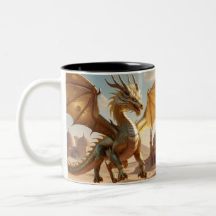 Caneca De Café Em Dois Tons Dragão Místico no Deserto - Design Fantasy Mug