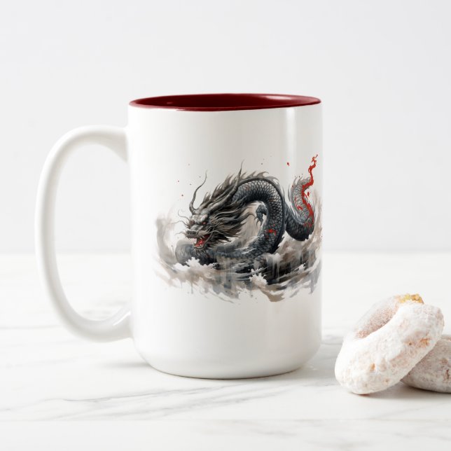 Caneca De Café Em Dois Tons Dragão Negro (Com Donut)