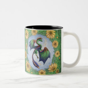 Caneca De Café Em Dois Tons Dragão Verde da Arte Fantástica de Verão