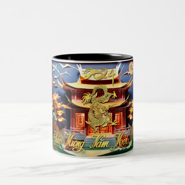 Caneca De Café Em Dois Tons Dragão Vietnamita Ano Novo 2024 Temple 2TMug (Centro)
