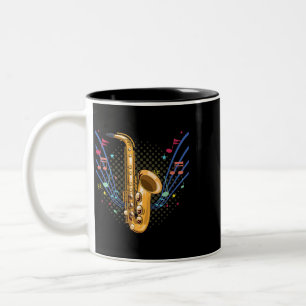 Caneca De Café Em Dois Tons Dragões Musicais Do Instrumento Musical Saxofone B