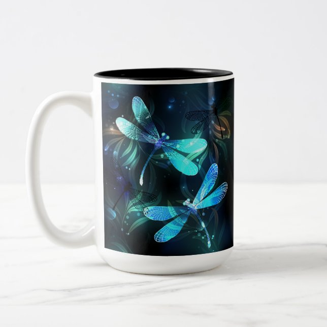 Caneca De Café Em Dois Tons Dragonflies de lago (Esquerda)