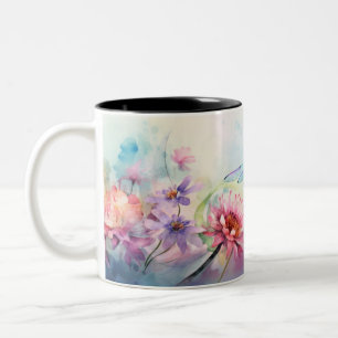 Caneca De Café Em Dois Tons Dragonfly em Flores