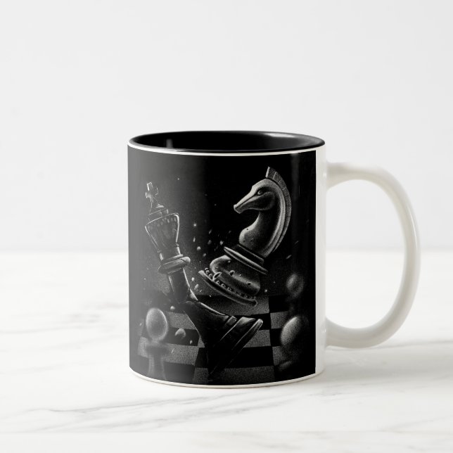 Caneca De Café Em Dois Tons Dramático Xadrez Monochrom (Direita)