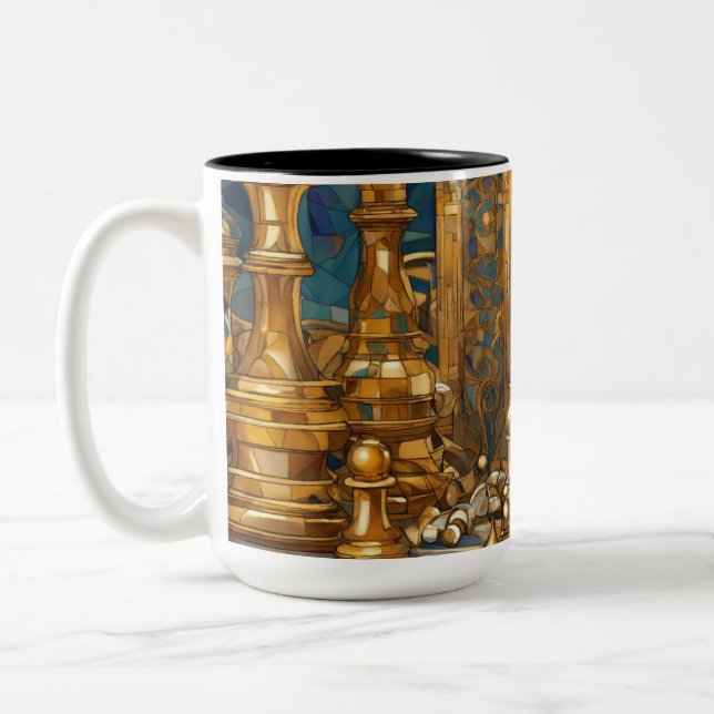 Caneca De Café Em Dois Tons Dreamy Chess Themed Mug Design (Esquerda)