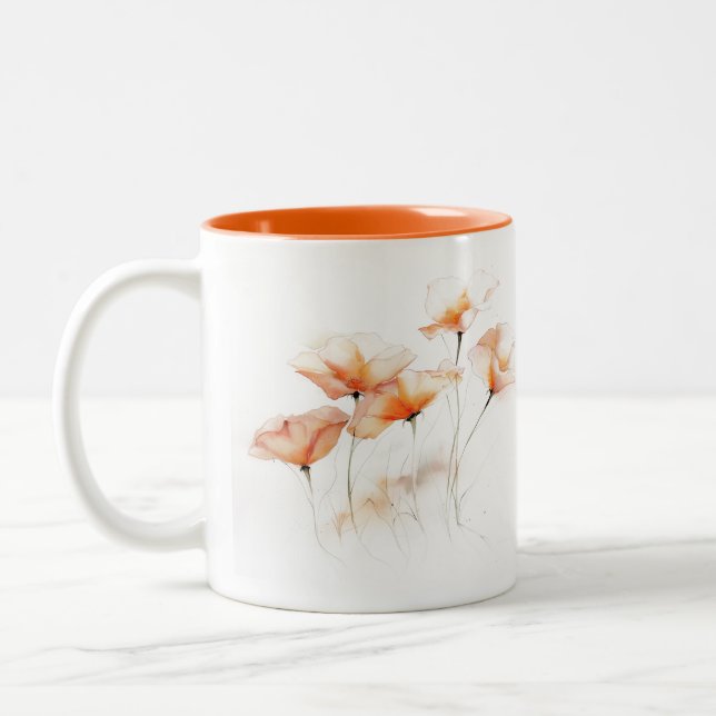 Caneca De Café Em Dois Tons Dreamy Orange Florals Mug de Dois Toneladas (Esquerda)