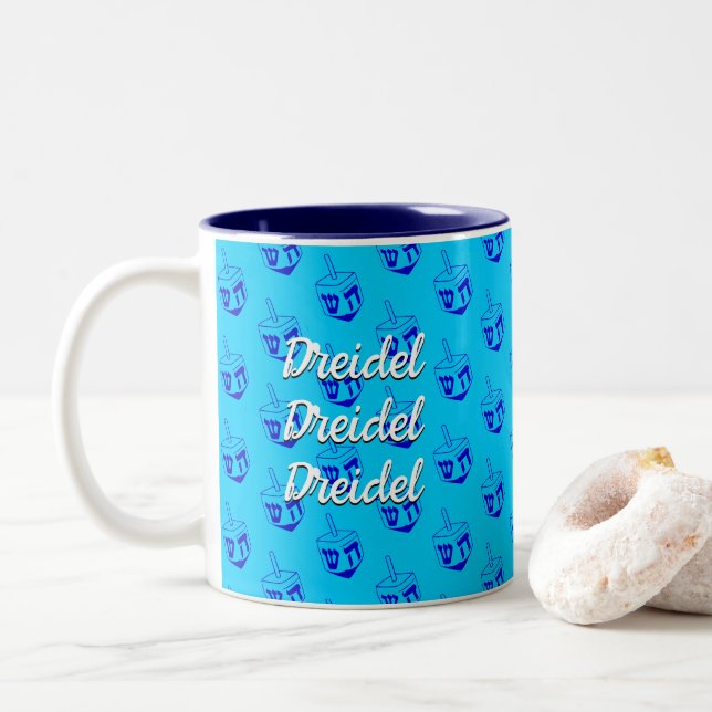 Caneca De Café Em Dois Tons Dreidel Dreidel Dreidel Dreidel (Com Donut)
