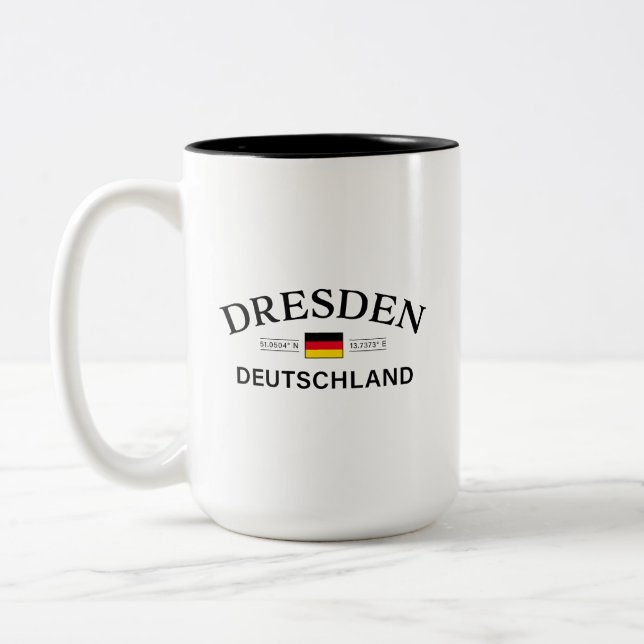 Caneca De Café Em Dois Tons Dresden Deutschland Coordenadas Alemão (Esquerda)
