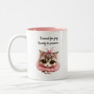 Caneca De Café Em Dois Tons Dressed for joy, ready to pounce. – Kitten Mug