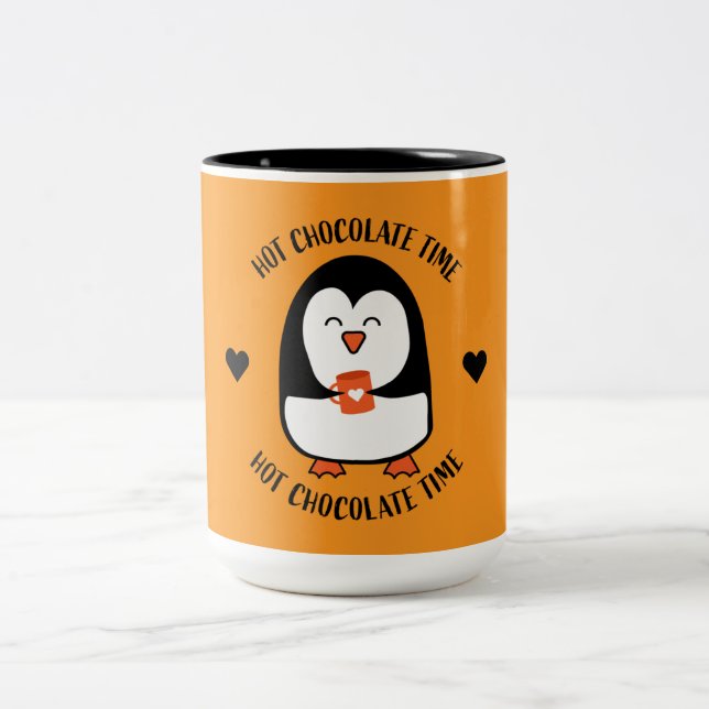 Caneca De Café Em Dois Tons Drinker de Pinguim Chocolate Quente (Centro)