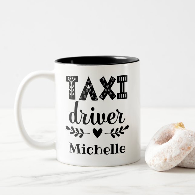 Caneca De Café Em Dois Tons Driver de Taxi Personalizado (Com Donut)