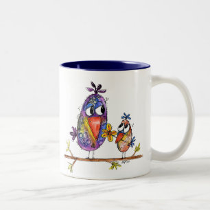 Caneca De Café Em Dois Tons Duas Aves Cutas e Whimsical
