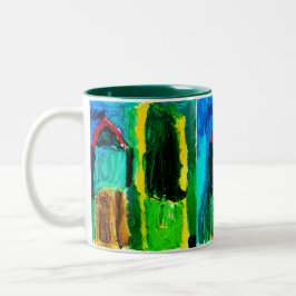 Caneca De Café Em Dois Tons Duas Casas Coloridas