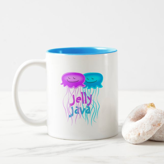 Caneca De Café Em Dois Tons Duas Jellyfish de desenho animado (Com Donut)