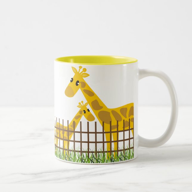 Caneca De Café Em Dois Tons Duas (Também) Girafas Cachorosas (Direita)