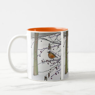 Caneca De Café Em Dois Tons Duas TonsMug, ROBIN NA BRANCHA DE ÁRVORE"