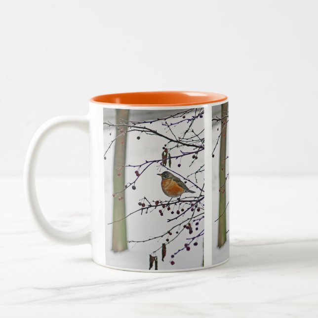 Caneca De Café Em Dois Tons Duas TonsMug, ROBIN NA BRANCHA DE ÁRVORE" (Esquerda)